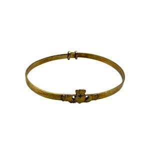 KJ Gf-G Plated Adjustable Etched Irish Claddagh Bangle Bracelet Ethnic